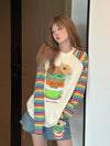 都市ファッショ デザイン オシャレ 大人可愛い 着心地良い プリント ストライプ柄 半袖Tシャツ<U-9332>