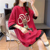 気質ルーズ漫画プリントミッドレングス半袖Tシャツ<U-3026>