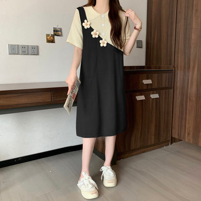 大人可愛い カジュアル 上質 切り替え レイヤード風 2色選択可 ワンピース<U-8888>