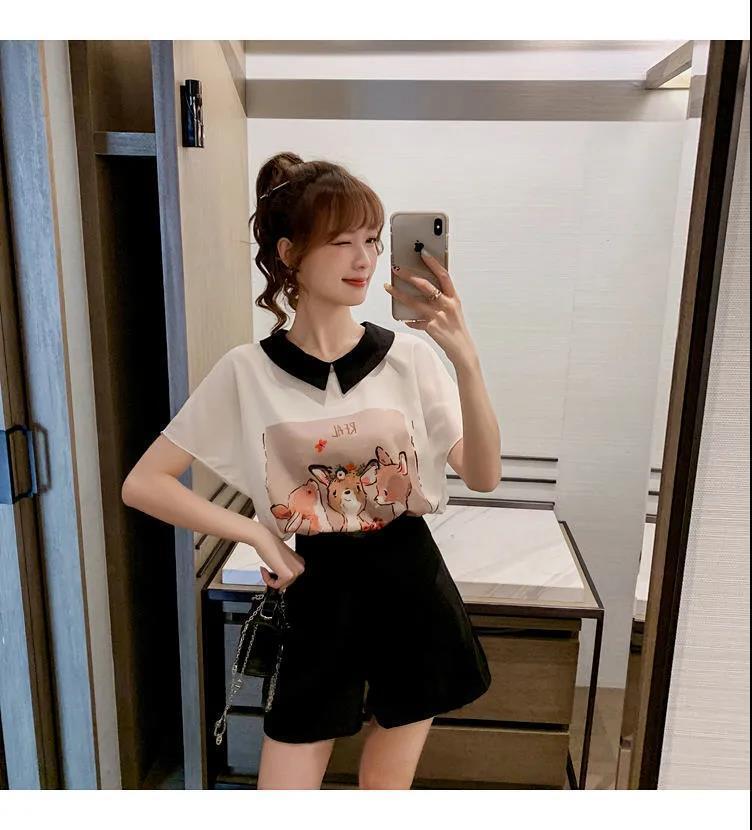 美人度アップ シフォン スウィート 半袖 Tシャツ ショートパンツ セットアップ ＜U-9234＞