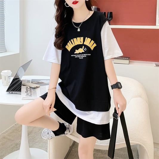 美人度アップ 切り替え チャーミング Tシャツ＋ショートパンツ セットアップ＜U-3615＞