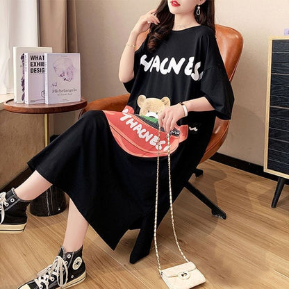 スタイリッシュ プリント カジュアル Tシャツ カットソー ワンピース＜U-8285＞