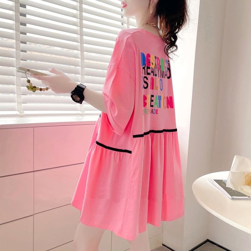 着心地抜群 切り替え 女性力を高める プリント Tシャツ カットソー＜U-3655＞