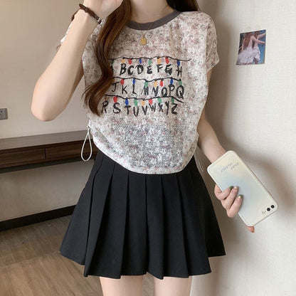 好感度UP カジュアル 大人可愛い プリント 全2色 半袖 Tシャツ＜U-8822＞