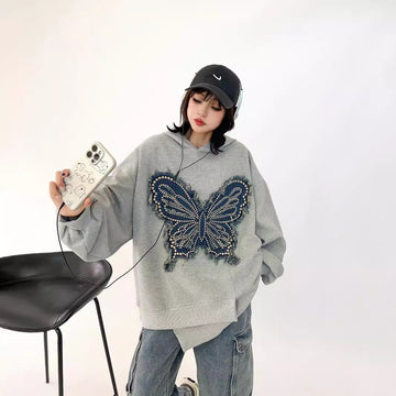 都市ファッショ デザイン オシャレ おしゃれ度高め 刺繍 ホットダイヤモンド カジュアル 3色選択 パーカー<U-9290>