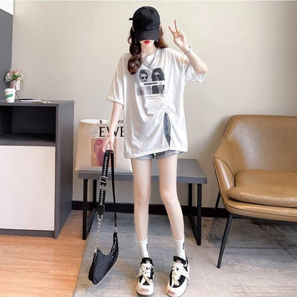 合わせやすい 切り替え チャーミング プリント Tシャツ カットソー＜U-3651＞