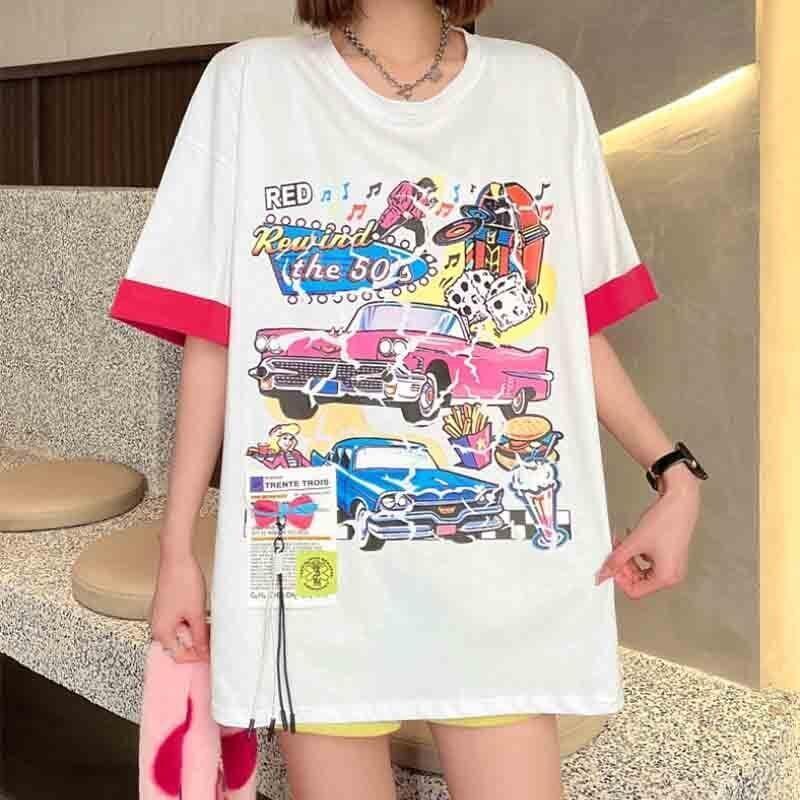 着心地抜群 カートゥーンプリント 美感いっぱい Tシャツ カットソー＜U-3126＞