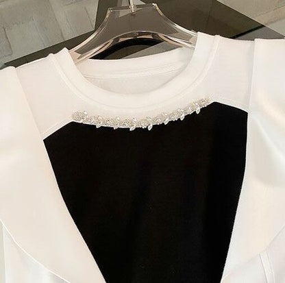 新商品 ホットダイヤモンド 絶対欲しい 切り替え 半袖 Tシャツ ショートパンツ セットアップ<U-8864>