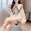 絶対欲しい グラフィックプリント セーラ服の襟 三色 長袖Tシャツトップス<U-4036>