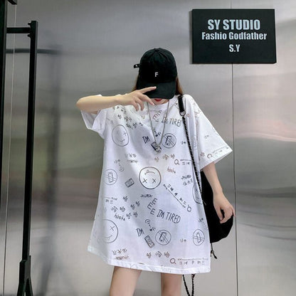 売り切れ必至 ゆったり ファッション感満々 ロング丈 3色半袖Tシャツ＜U-9086＞