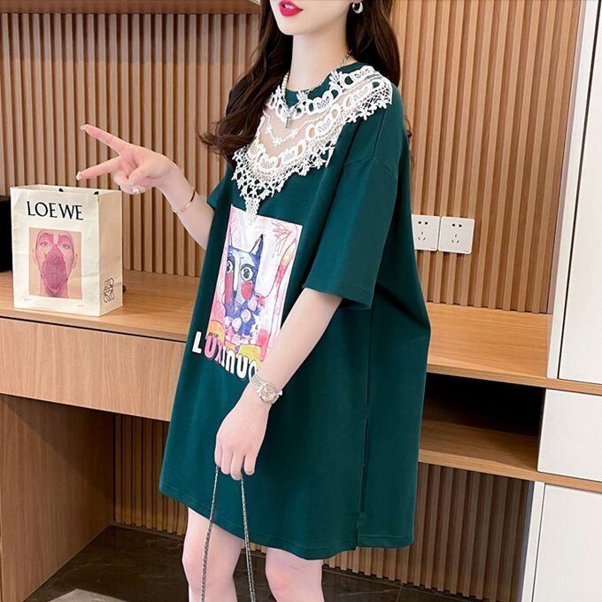 新商品 透かし彫り キュート レース 切り替え ゆったり 半袖Tシャツ＜U-8472＞