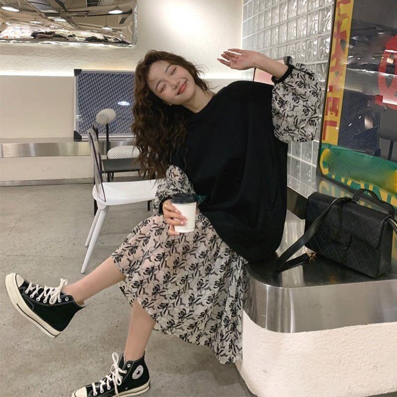 清純甘くて女子力UP ラウンドネック 美感いっぱい 切り替え ワンピース＜U-2928＞