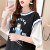 デザインセンス漫画フェイクツーピース半袖Tシャツ<U-3037>