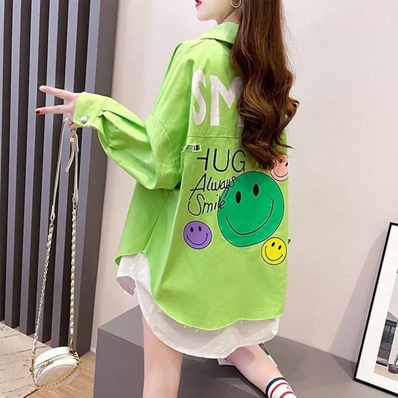 個性的なデザイン カートゥーンプリント オシャレ度満点 シャツ ブラウス＜U-2986＞