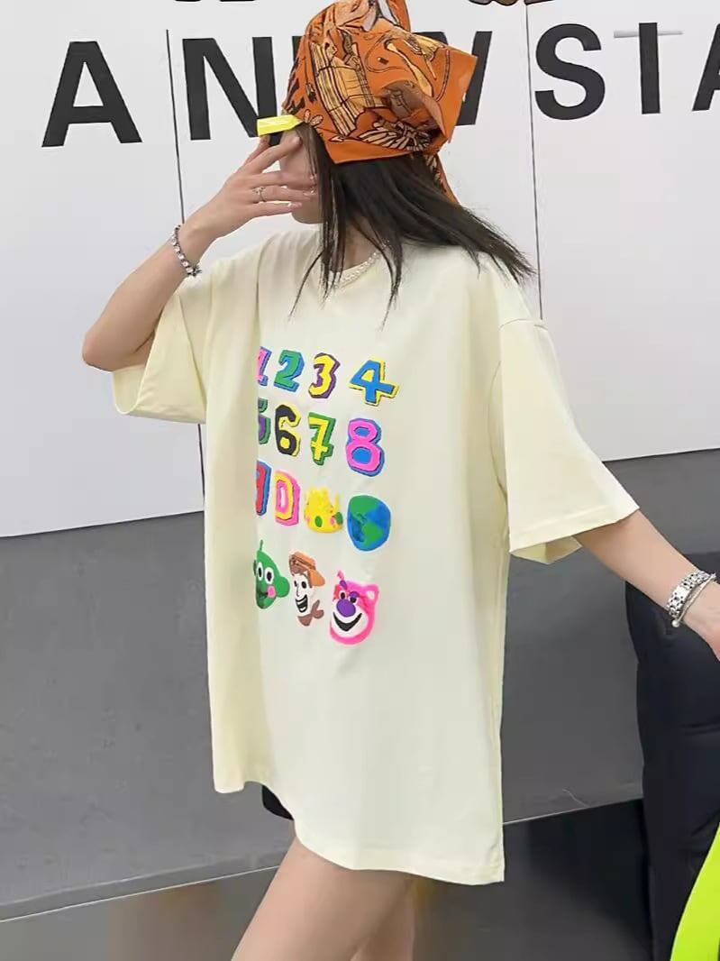 売り切れ必至 プリント三色 個性派 ゆったり 半袖Tシャツ ＜U-8462＞