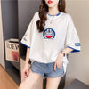 韓国系 ドロップショルダー 刺? レイヤードTシャツ ゆったり半袖 ＜U-3053＞