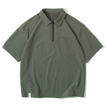 新作 ルーズシルエット ハーフジップ ポケット付き Tシャツ U-13134