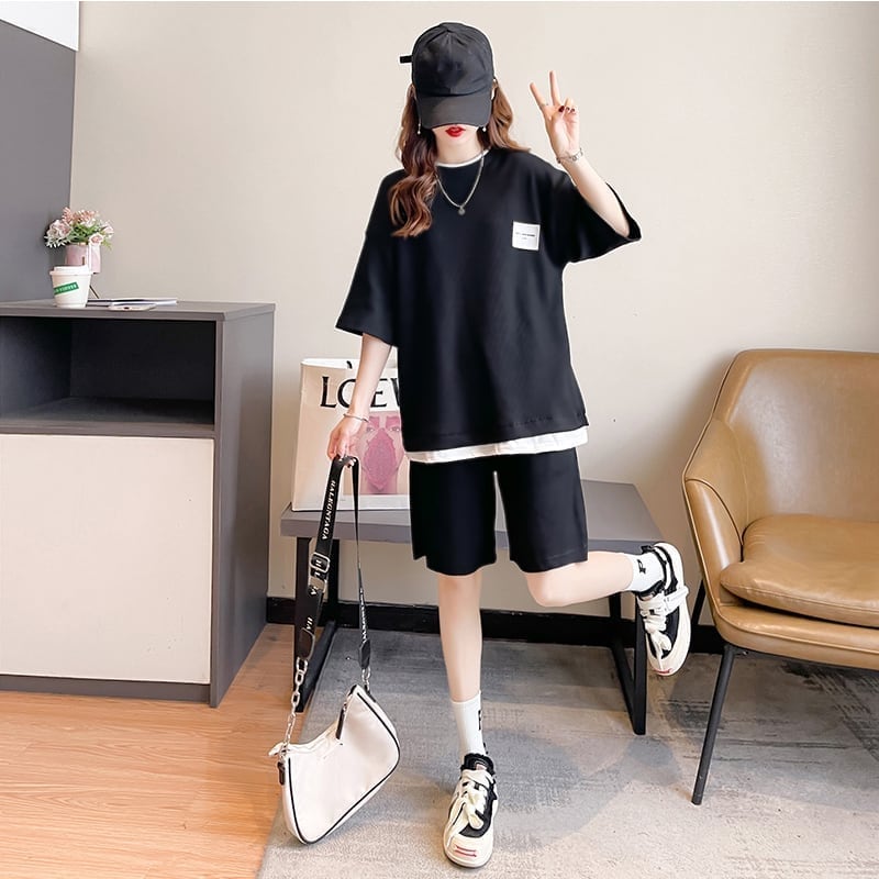 カジュアル 切り替え オシャレ度満点 Tシャツ＋ショートパンツ セットアップ＜U-3554＞