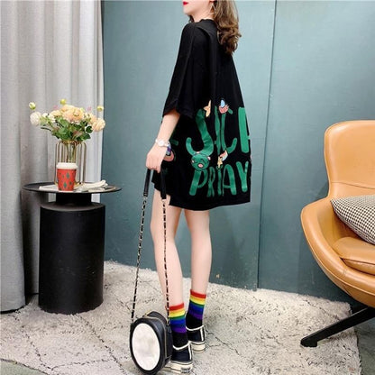 ファッション 切り替え 美人度アップ プリント Tシャツ カットソー＜U-3636＞