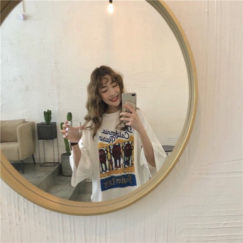 合わせやすい 切り替え 美人度アップ プリント Tシャツ カットソー＜U-3447＞