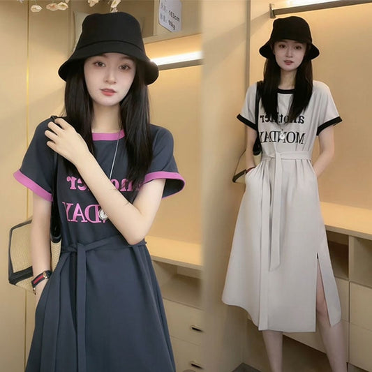 売り切れ必至 簡潔 上質 半袖Tシャツワンピース<U-8288>