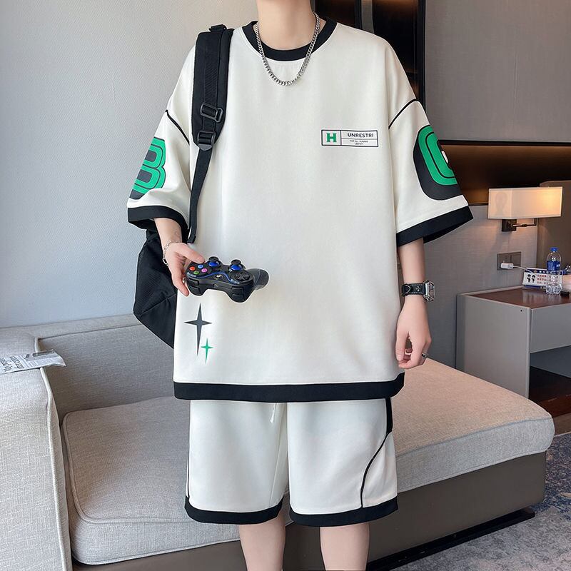 早い者勝ち カジュアル ファッション 切り替え 全3色 半袖Ｔシャツⅹパンツセット<U-8950>
