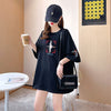 質感のいい 刺?Tシャツ ラウンドネック 白 黒 ゆったり半袖＜U-3013＞