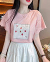 大好評 レース 上質 刺繍 切り替え 全2色 半袖Tシャツ＜U-8869＞