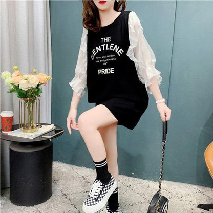 個性的なデザイン 切り替え スタイリッシュ ワンピース Tシャツ カットソー＜U-3117＞