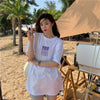 着心地良い プリント アルファベット ロング Tシャツ ゆったり半袖 ＜U-2851＞