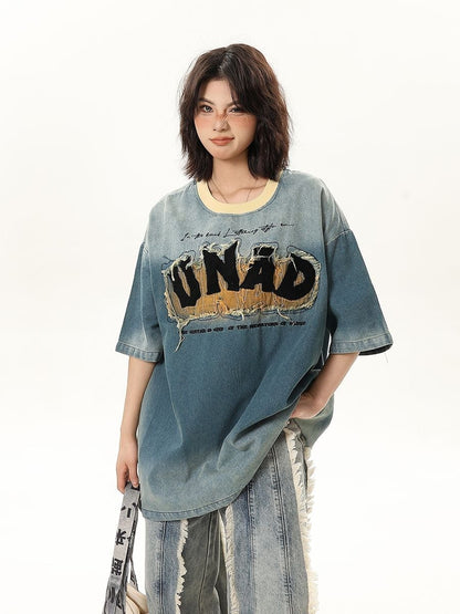 話題沸騰中 絶対流行 売れ筋 早い者勝ち カジュアル デニム 2色選択 Tシャツ<U-11179>