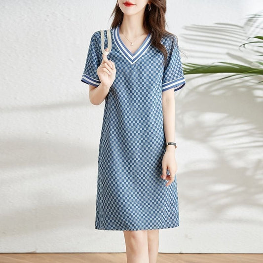 今季マストバイ エレガント カジュアル チェック柄 ワンピース<U-8308>