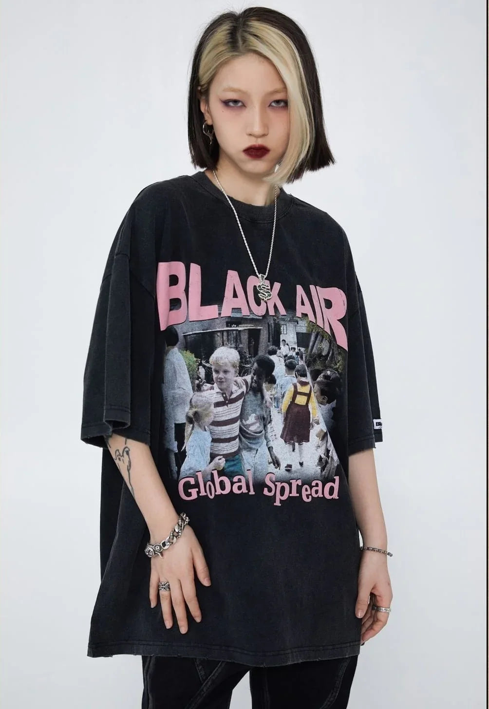 見逃し厳禁 ファッション ストリート系 ヴィンテージ加工 プリントTシャツ ＜U-2893＞
