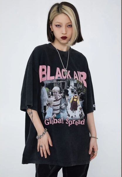 見逃し厳禁 ファッション ストリート系 ヴィンテージ加工 プリントTシャツ ＜U-2893＞