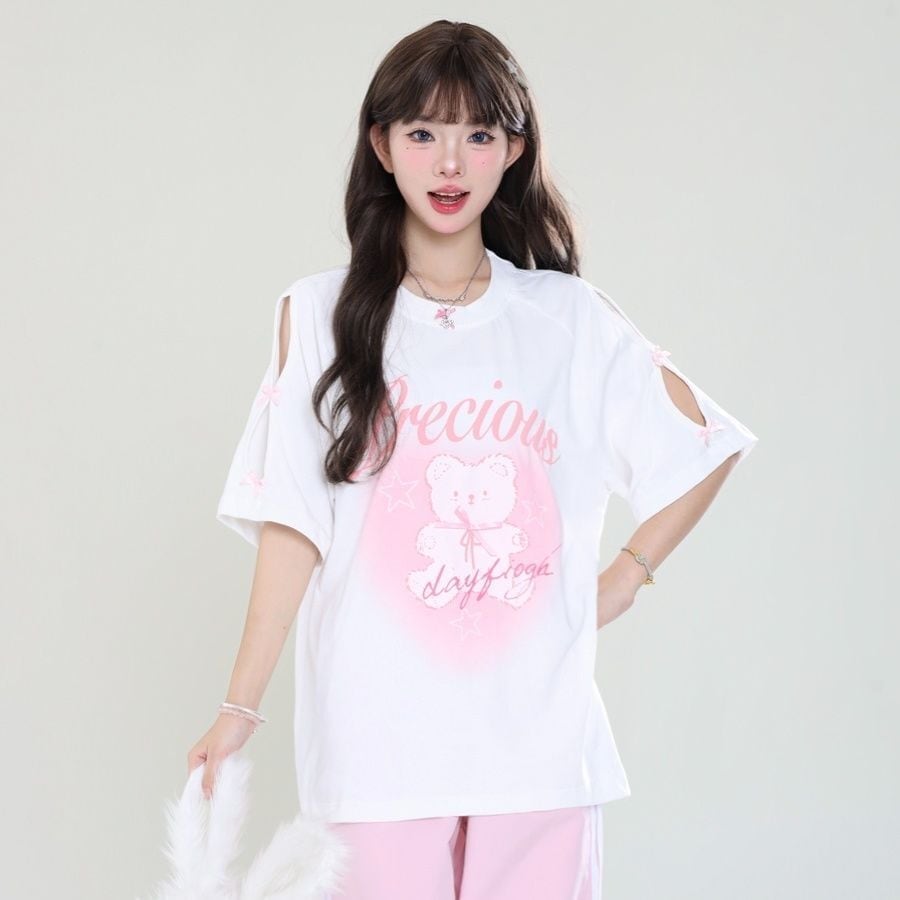 着回し力抜群 レース スウィートプリント 全2色 半袖Tシャツ ＜U-8711＞