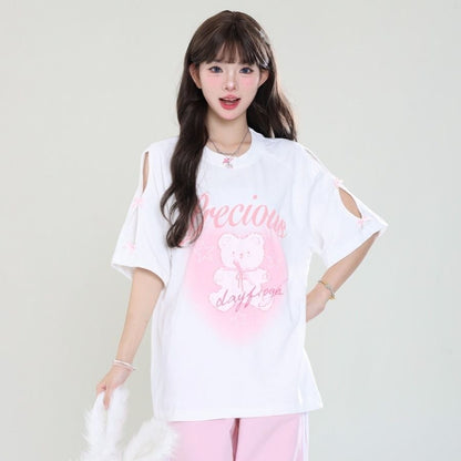 着回し力抜群 レース スウィートプリント 全2色 半袖Tシャツ ＜U-8711＞