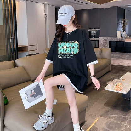 新作 プリントTシャツ ロング アルファベット オーバーサイズ＜U-2808＞