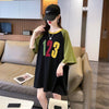 絶対欲しい カラーマッチング 数字刺? ロング Tシャツ ゆったり 半袖 ＜U-2896＞