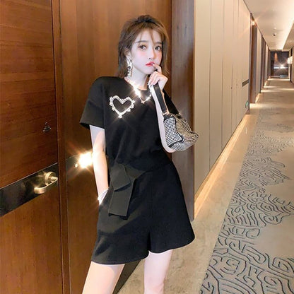 オシャレ度満点 切り替え 一目惚れ Tシャツ＋ショートパンツ セットアップ＜U-3573＞