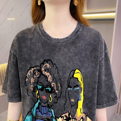 おすすめ ストリート系 ヴィンテージ加工 プリントTシャツ ゆったり半袖＜U-3022＞