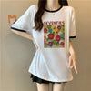 着せ 配色 プリント ロング Tシャツ 四色 ゆったり半袖 ＜U-3019＞