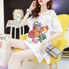 大人可愛い 切り替え レース 透かし彫り プリント全2色 半袖Tシャツ カットソー ＜U-8560＞