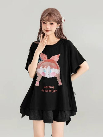 着回し力抜群 ゆったり ファッション感満々 ロング丈 2色半袖Tシャツ＜U-11068＞