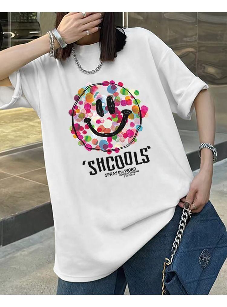 話題沸騰中 スマイリー カジュアル 半袖 Tシャツ <U-8651>