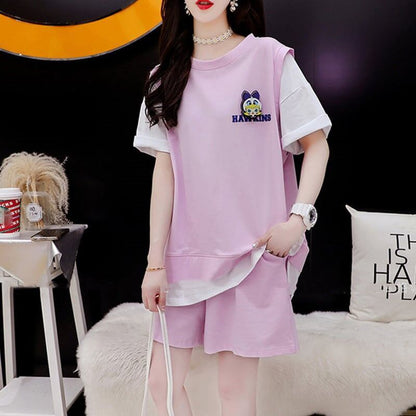 ルーズ 切り替え 美人度アップ Tシャツ＋ショートパンツ セットアップ＜U-3310＞