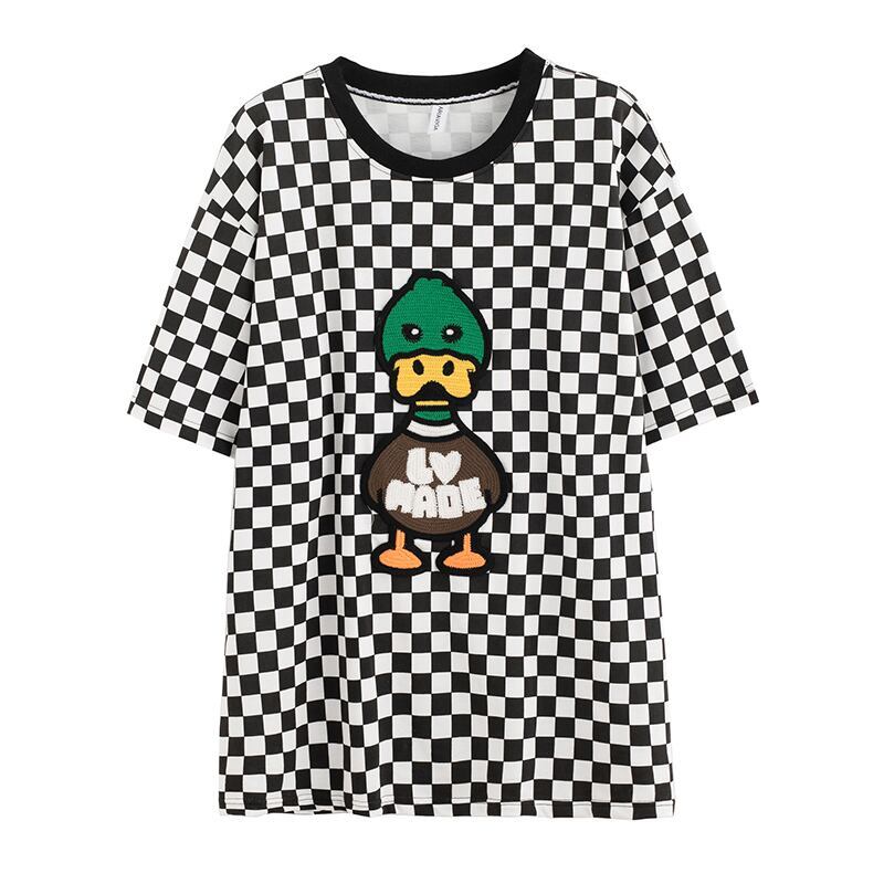 新商品 プリントTシャツ チェック柄 ゆったり半袖＜U-8694＞