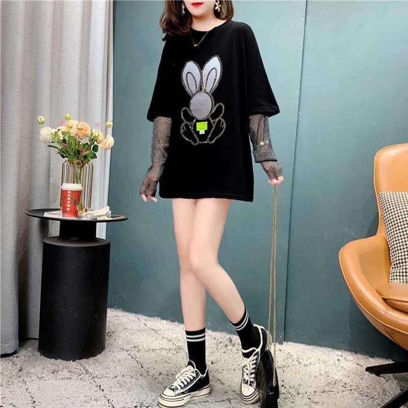個性的なデザイン カートゥーンプリント 女性力を高める Tシャツ カットソー＜U-2995＞