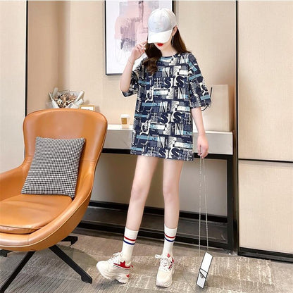着心地抜群 プリント 女性力を高める Tシャツ カットソー ワンピース＜U-3355＞