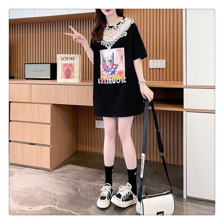 新商品 透かし彫り キュート レース 切り替え ゆったり 半袖Tシャツ＜U-8472＞