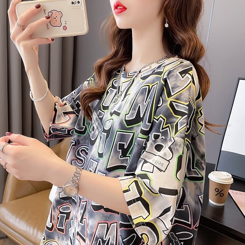 カジュアル 切り替え オシャレ度満点 プリント Tシャツ カットソー＜U-3504＞